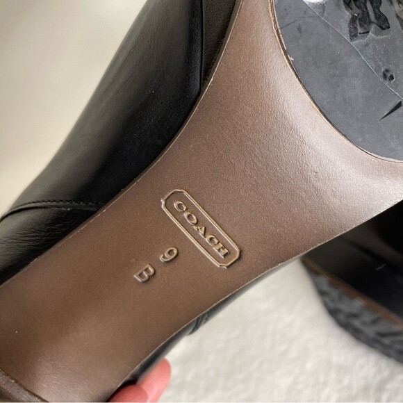 Coach Boots Apple Vin Veg Heels Leather Shearling Cuff High New Black Size 9 - Picture 14 of 16